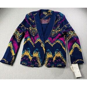 VTG Matthew & David Jewel Tone MultiColor Knit Jacket /with Faux Top Sz 16 NWT